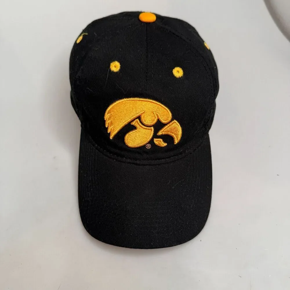 Iowa Hawkeyes Hat Cap Black Gold Strap-Back One Size 100% Cotton by The Game EUC